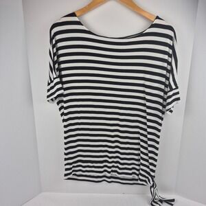 Chico's Black White‎ Striped Tie Waist Dolman Sleeve Top Womens Sz 1 Travel Chic